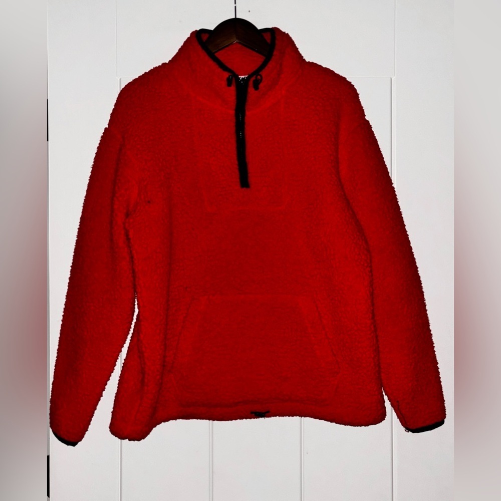 Pink Victoria's Secret 1/2 Zip Red‎ Heavyweight Fleece Women M Pullover
